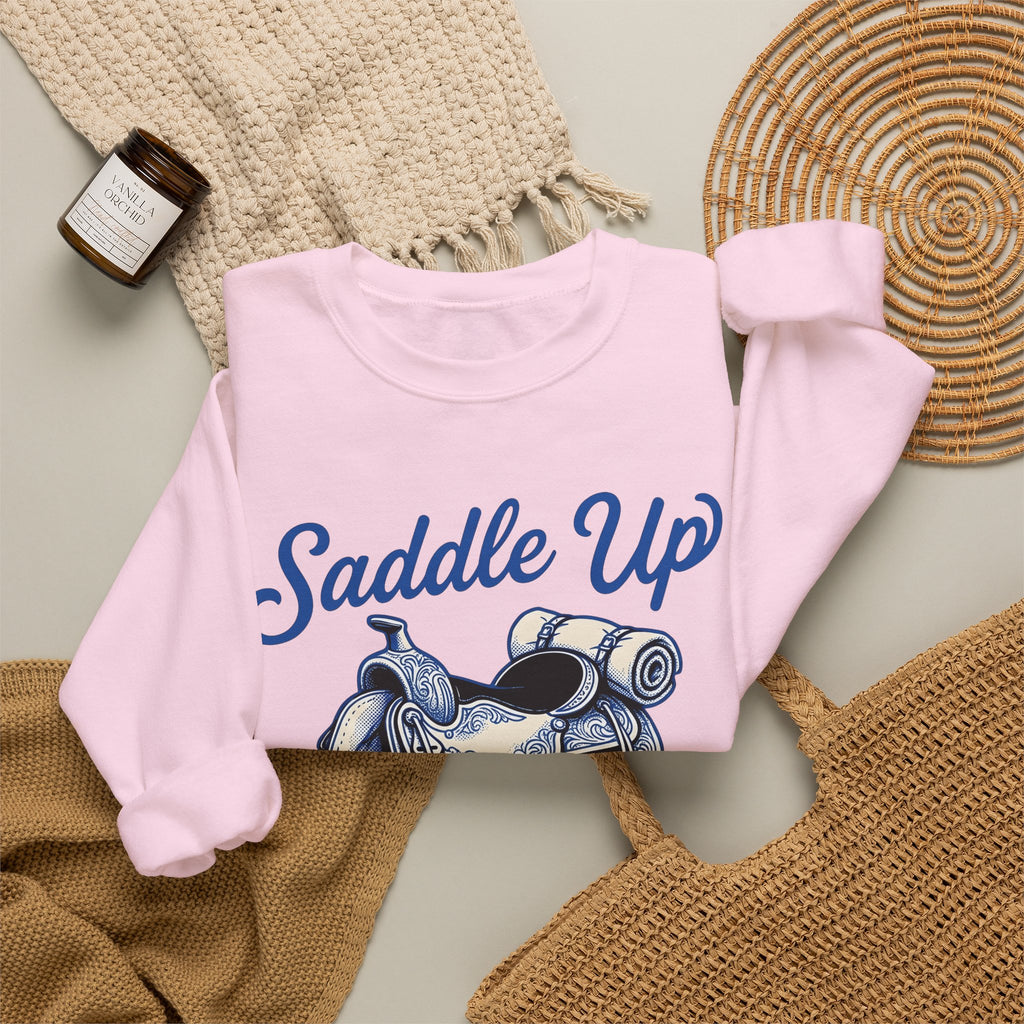 Western Saddle Cowgirl Western Gift Vintage Saddle Cowboy Fan Rodeo Country Hand Drawn Bedroll Sweatshirt