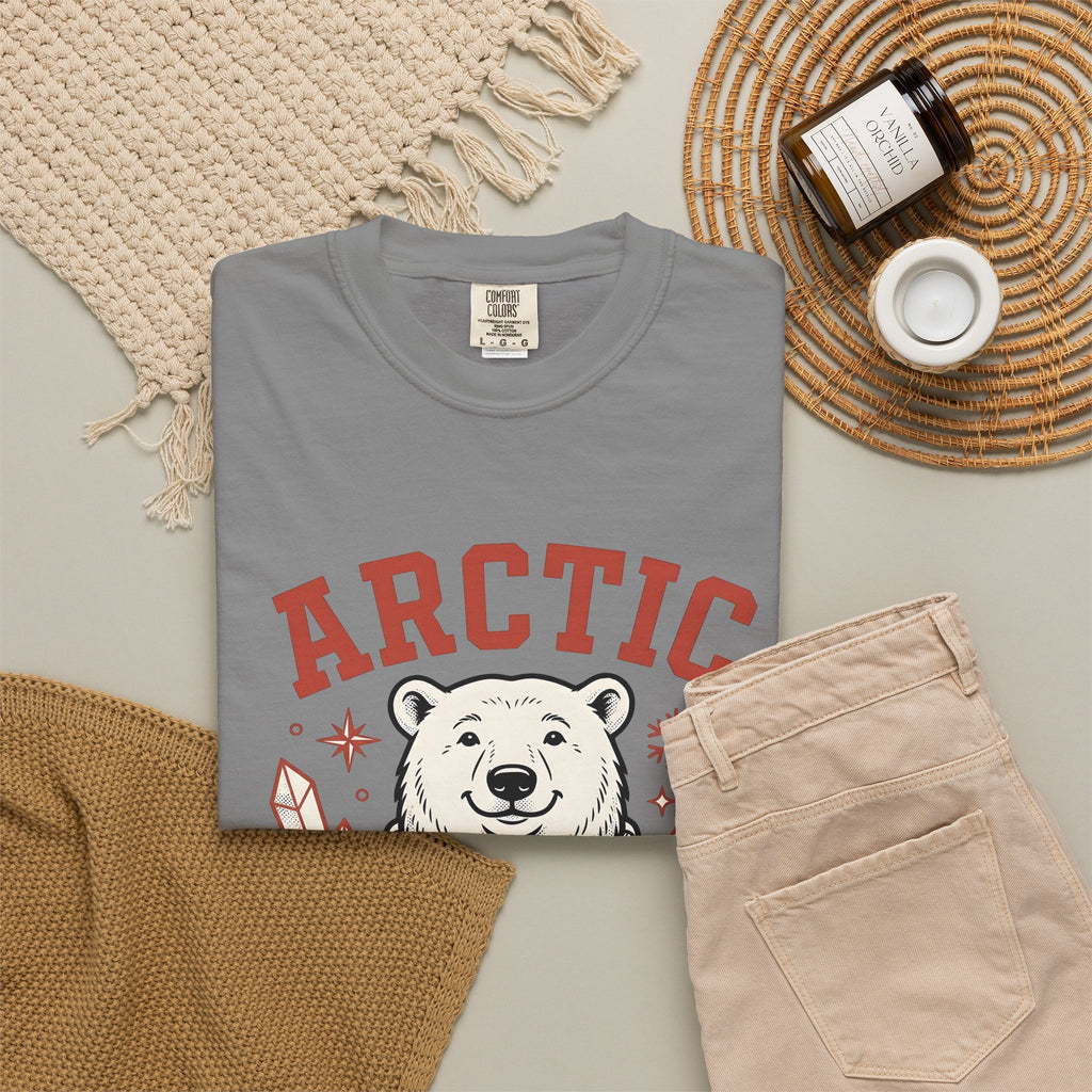 White Bear T-Shirt Christmas Cold Season Gift Women Comic T-Shirt Polar Bear T-Shirt Winter Fan Cartoon T-Shirt Frost Graphic Retro Ice Crystals