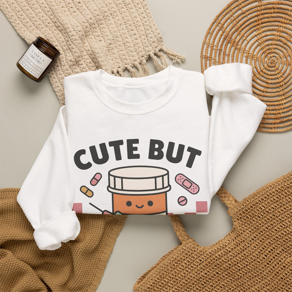 Pill Bottle Syringe Sweatshirt Nurses Medical Gift Women Kawaii Sweatshirt Medication Sweatshirt Nurse Enthusiast Cute Sweatshirt Healthcare Graphic Cartoon