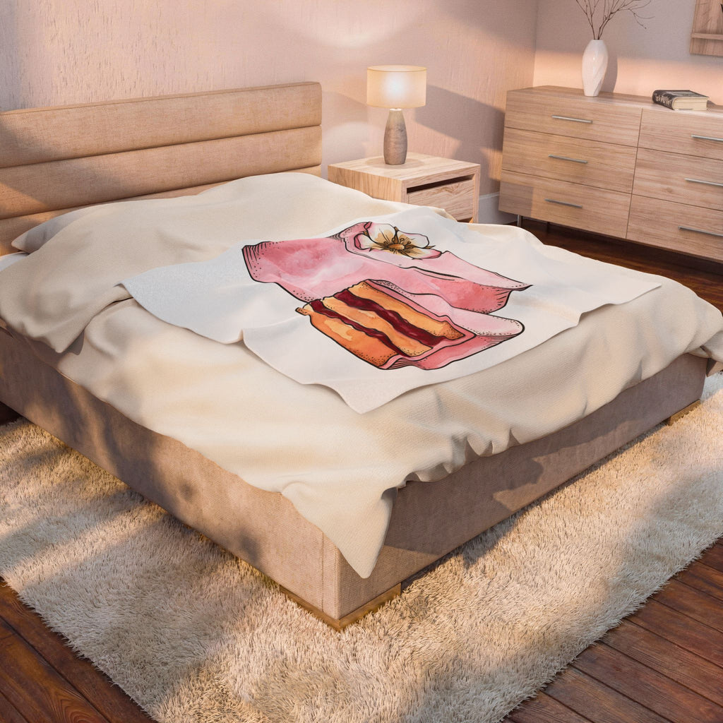 Layered Cake Blanket Desserts Pastries Gift Women Illustration Blanket Cake Blanket Sweets Fan Drawing Design Line Art Floral Blanket