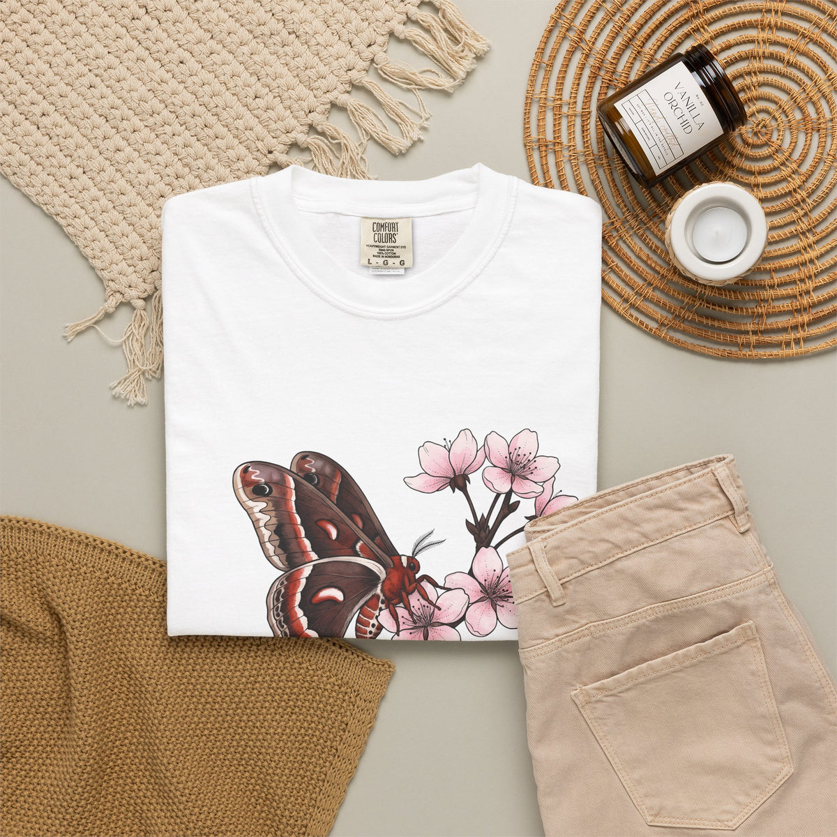 Butterfly Cherry Blossoms T-Shirt Boho Chic Nature Gift Women Botanical T-Shirt Butterfly T-Shirt Hippie Fan Illustrative T-Shirt Environmental