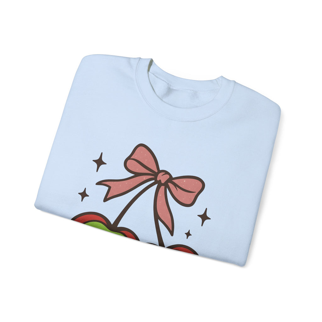 Skull Cherry Sweatshirt Halloween Eerie Gift Women Fun Sweatshirt Sugar Skull Sweatshirt Spooky Fan Cartoon Sweatshirt Dark Graphic Bow Tie Sweatshirt