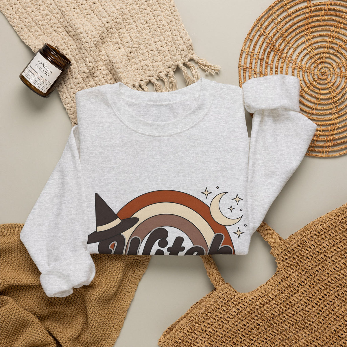 Witch Hat Rainbow Sweatshirt Halloween Supernatural Gift Women Hippie Sweatshirt Witchy Hat Sweatshirt Horror Fan Boho Sweatshirt Occult Graphic Classic