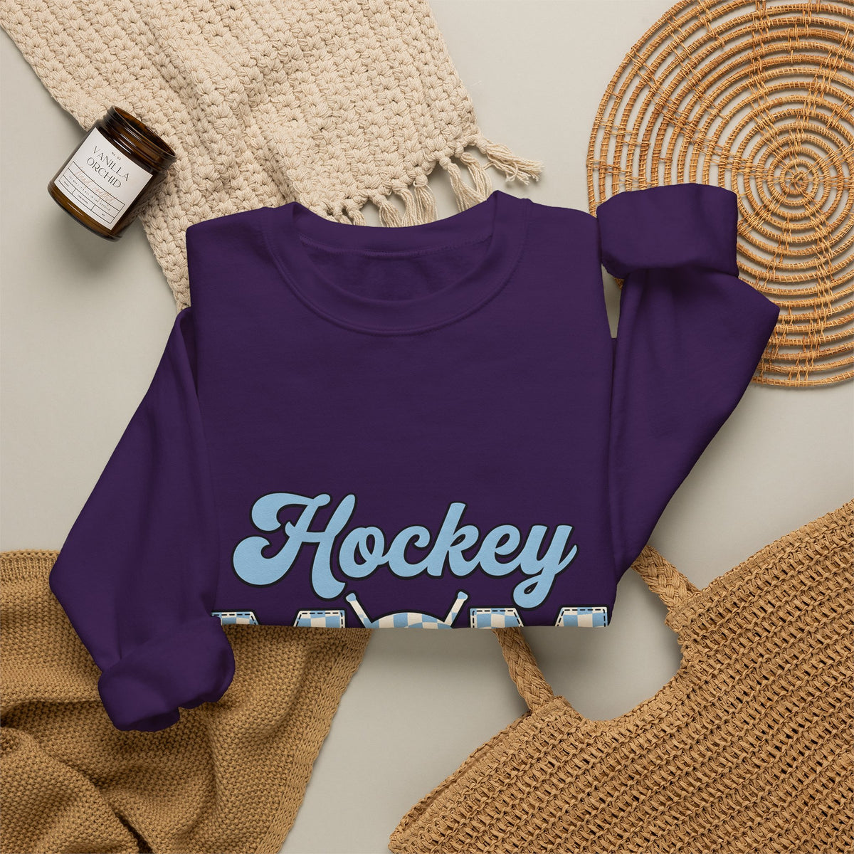 Hockey Puck Sweatshirt Hockey Mom Sports Gift Women Retro Sweatshirt Puck Sweatshirt Hockey Fan Vintage Sweatshirt Athletic Graphic Checkered Hockey Sticks