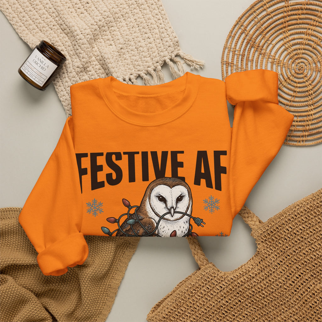 Owl Christmas Lights Christmas Animal Gift Hand Drawn Owl String Lights Xmas Fan Owl Sweatshirt