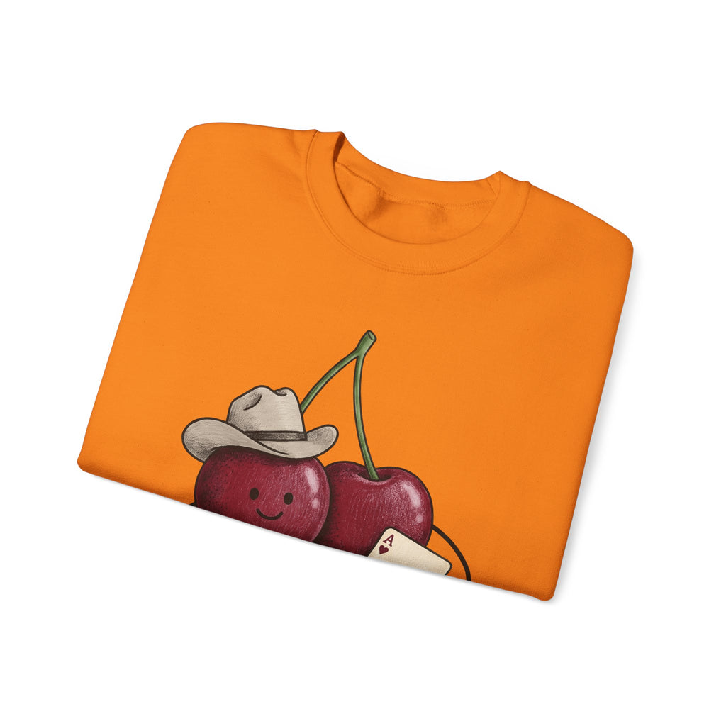 Cherry Western Sweatshirt Cowgirl Harvest Gift Women Playful Sweatshirt Western Wear Sweatshirt Rodeo Fan Whimsical Sweatshirt Autumn Graphic Doodle Poker Card