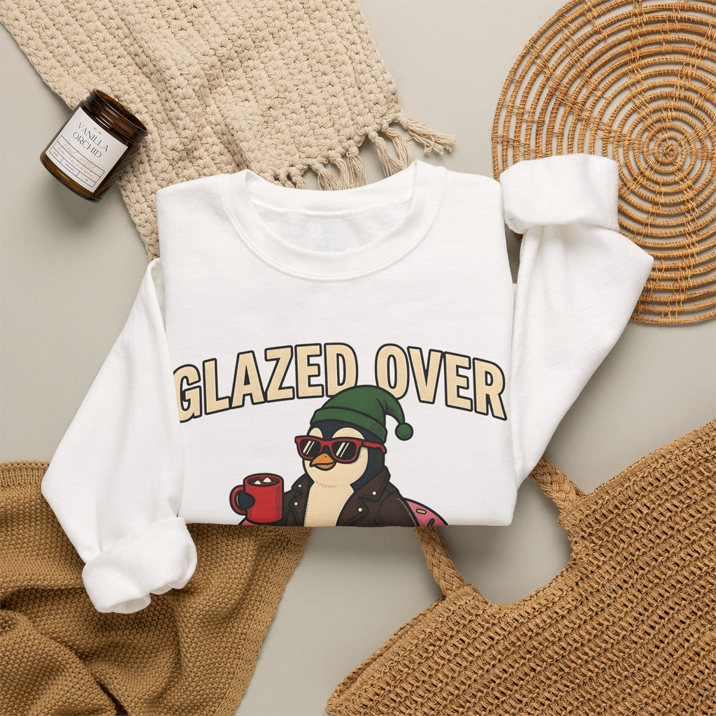 Penguin Treat Sweatshirt Christmas Funny Gift Women Sketch Sweatshirt Penguin Snack Sweatshirt Xmas Fan Doodle Sweatshirt Humor Graphic Hand Drawn Tea Cup
