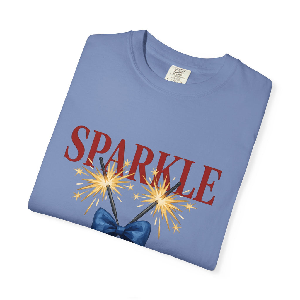 Sparkler Bow T-Shirt 4th Of July America Gift Women Hand Painted T-Shirt Sparkler T-Shirt Independence Day Fan Painted T-Shirt Patriotic Graphic