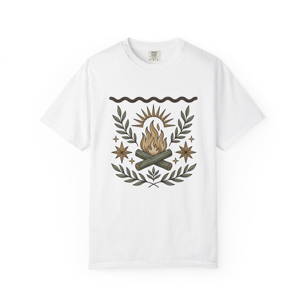 Campfire Art T-Shirt Boho Chic Adventure Gift Women Southwestern T-Shirt Bonfire T-Shirt Bohemian Fan Tribal T-Shirt Explorer Graphic Handmade
