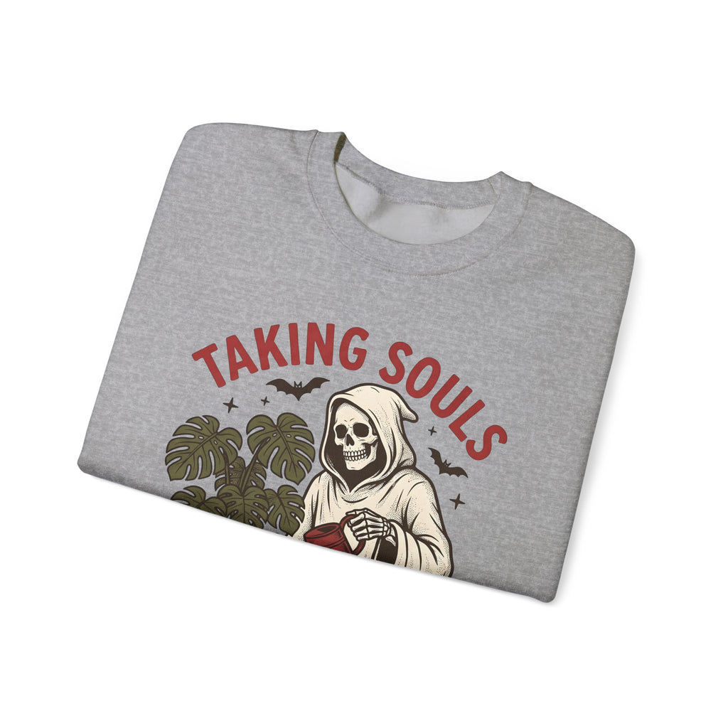 Skull Harvester Sweatshirt Halloween Outdoors Gift Women Classic Sweatshirt Reaper Sweatshirt Horror Fan Skull Sweatshirt Wilderness Graphic Line Art Jungle