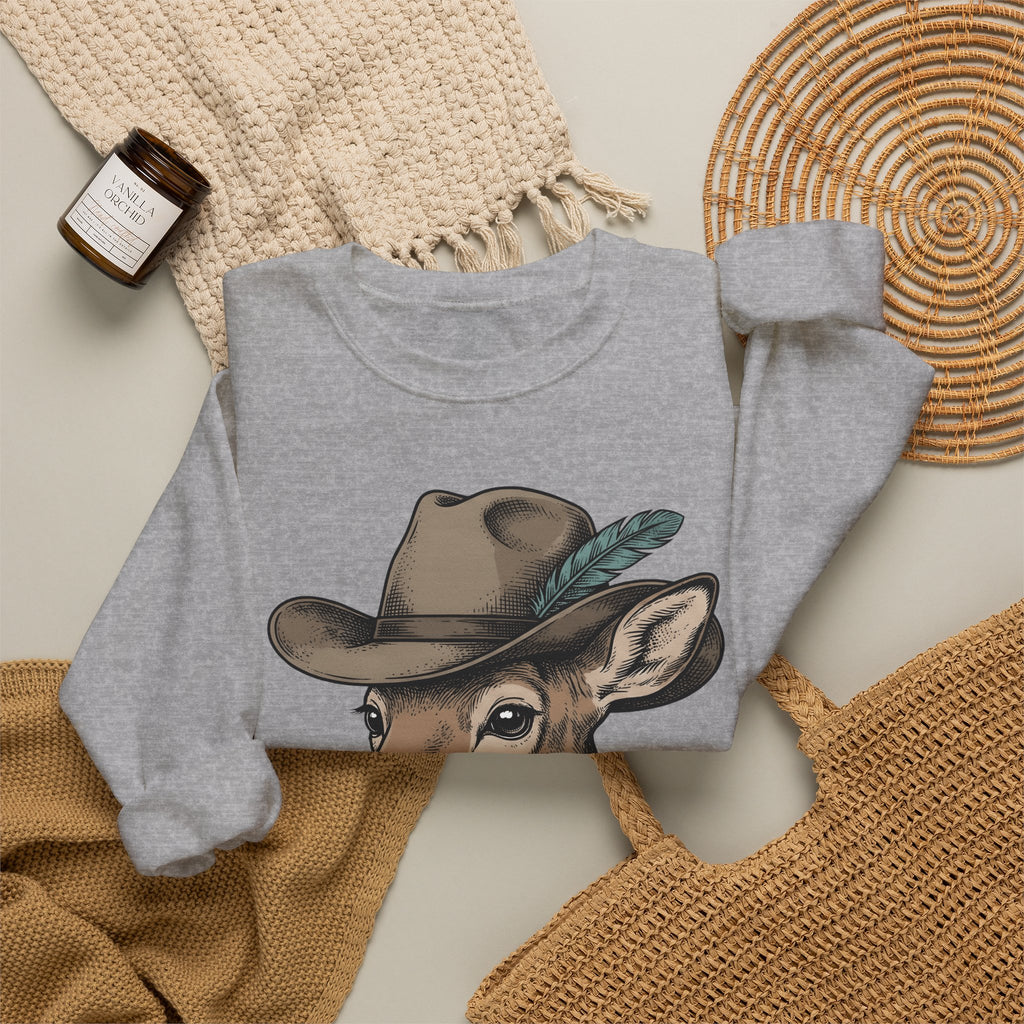 Buck Western Hat Cowgirl Wildlife Gift Sketch Cowboy Hat Cowgirl Fan Rodeo Wildlife Retro Sweatshirt