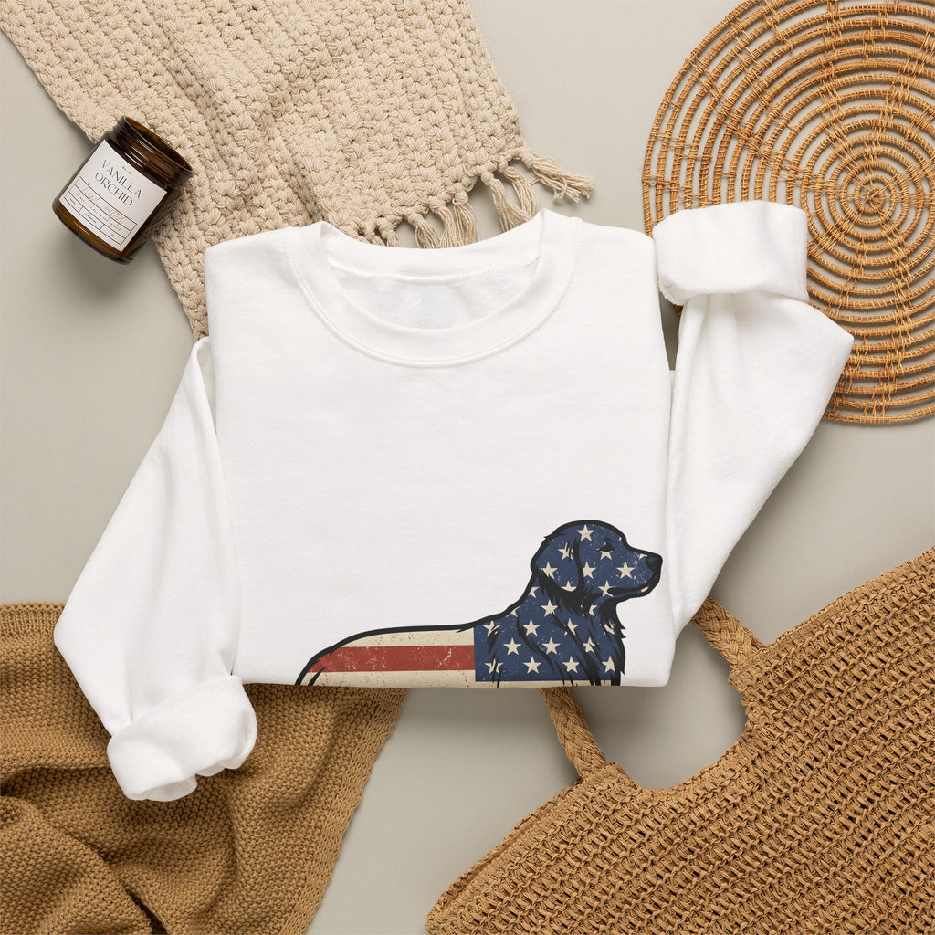 Golden Retriever Sweatshirt 4th Of July Pets Gift Women Retro Sweatshirt Dog Sweatshirt Independence Day Fan Vintage Sweatshirt Animal Graphic Sketch Usa Flag