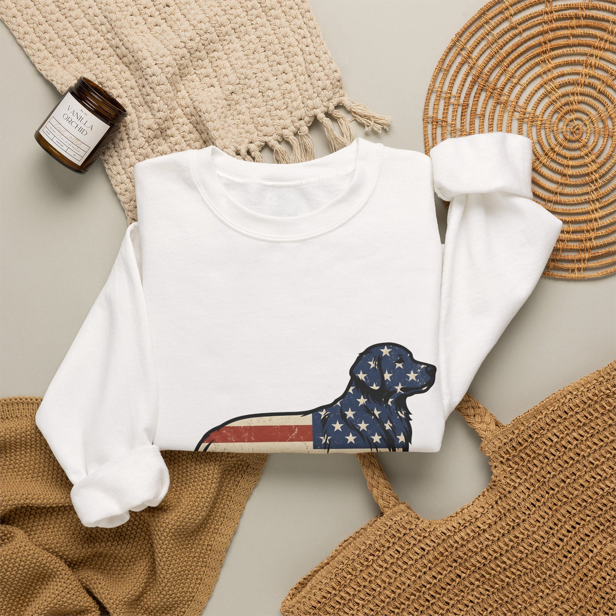 Golden Retriever Sweatshirt 4th Of July Pets Gift Women Retro Sweatshirt Dog Sweatshirt Independence Day Fan Vintage Sweatshirt Animal Graphic Sketch Usa Flag