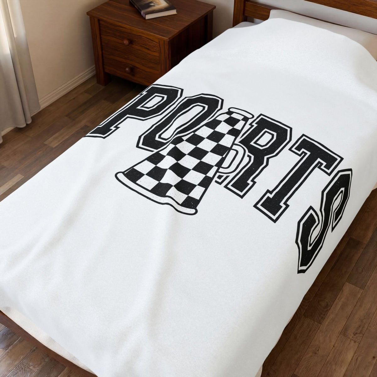 Checkered Megaphone Blanket Mom Sports Gift Women Varsity Blanket Loudspeaker Blanket Mother Fan Letterman Blanket Athlete Graphic Vintage Bold