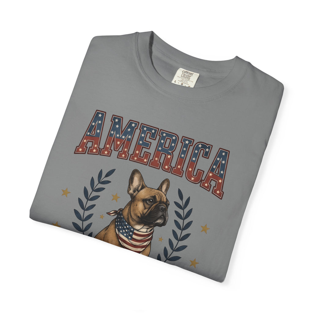 French Bulldog T-Shirt America Patriotic Gift Women Vintage T-Shirt Bouledogue T-Shirt American Fan Retro Illustration Graphic Retro Stars T-Shirt