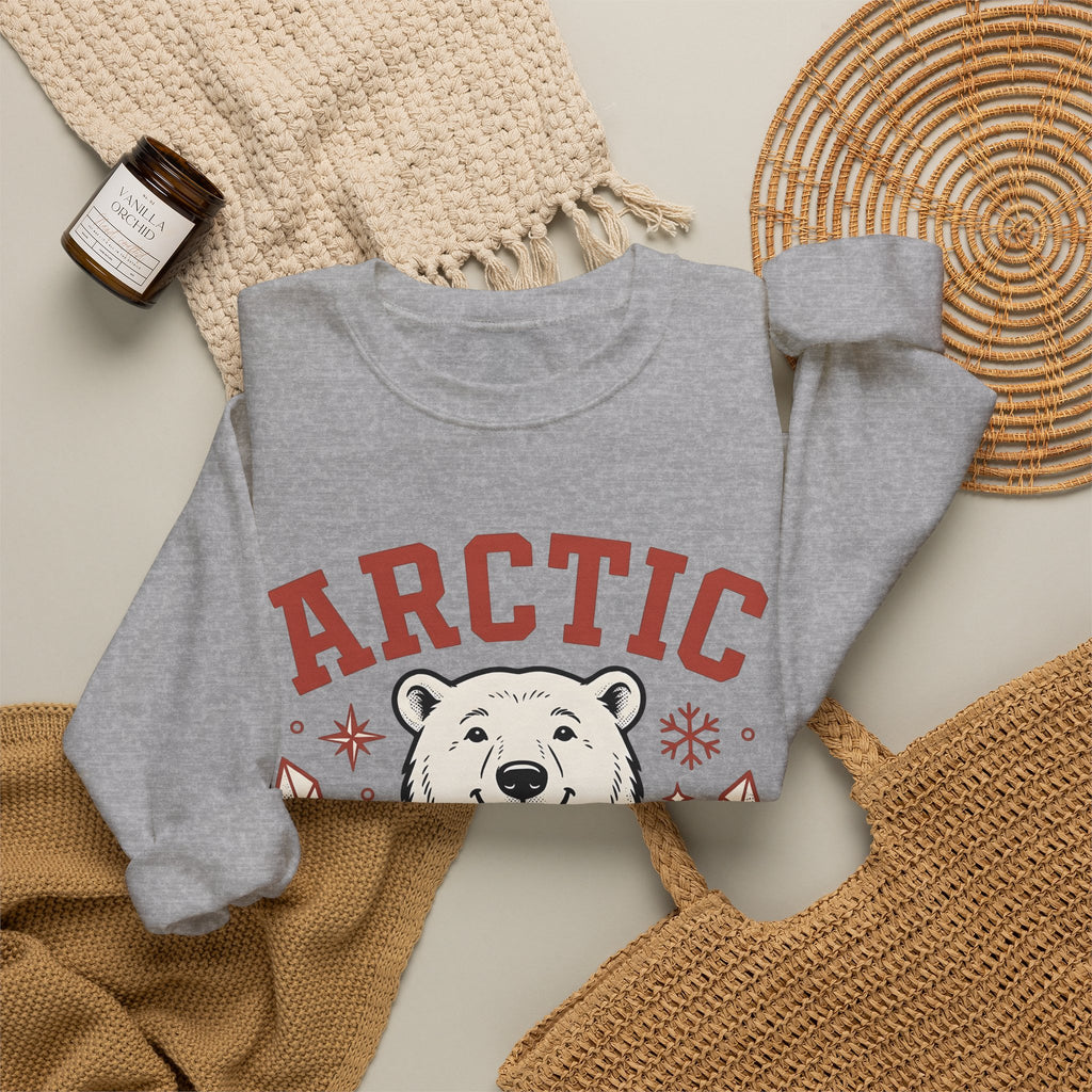 White Bear Sweatshirt Christmas Cold Season Gift Women Comic Sweatshirt Polar Bear Sweatshirt Winter Fan Cartoon Sweatshirt Frost Graphic Retro Ice Crystals