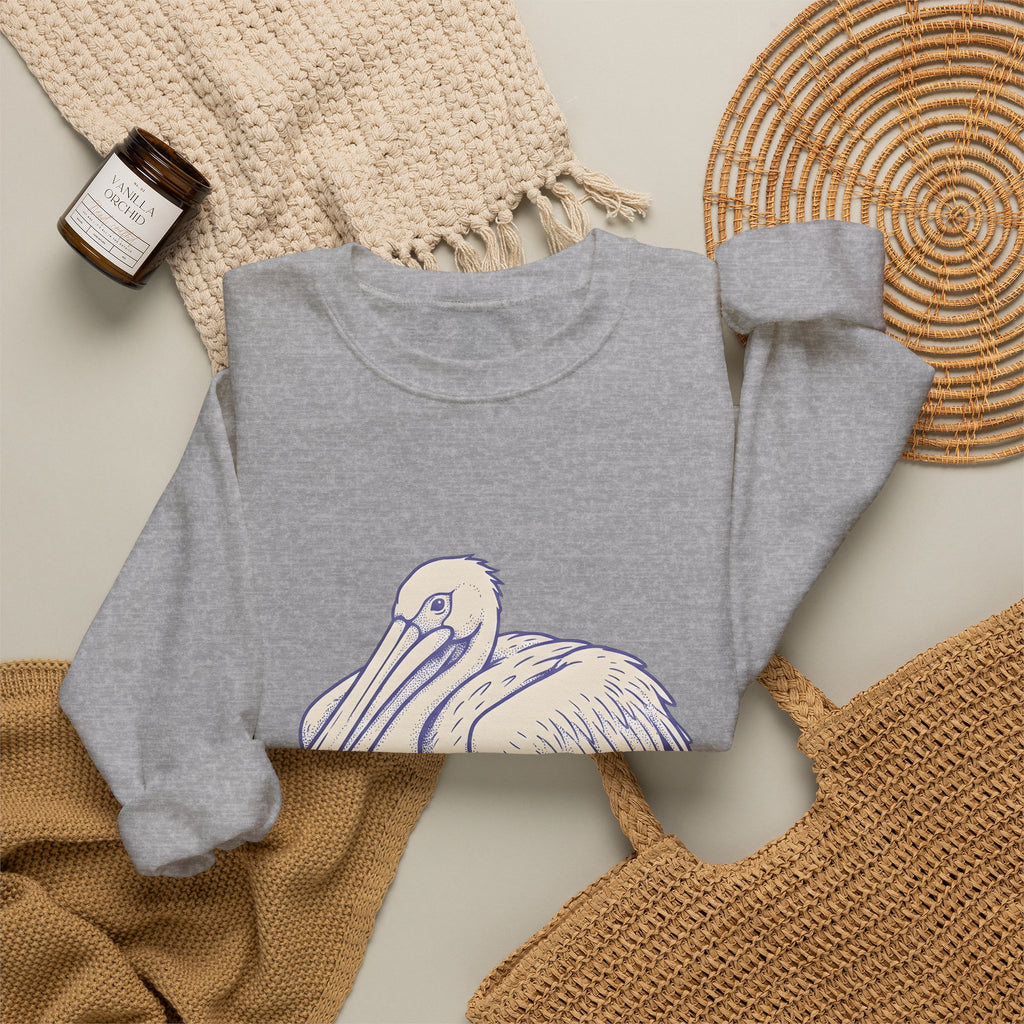 Pelican Bird Sweatshirt Funny Fauna Gift Women Cartoon Sweatshirt Pouchbill Sweatshirt Humor Fan Comic Sweatshirt Wildlife Graphic Hand Drawn Creature Art