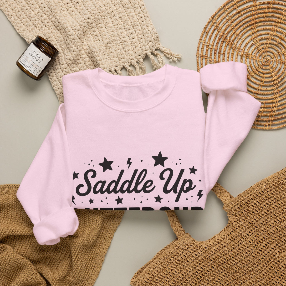 Cowboy Motto Sweatshirt Cowgirl Barnyard Gift Women Thick Sweatshirt Proverb Sweatshirt Cowgirl Fan Rustic Sweatshirt Farm Graphic Nostalgic Star Symbols