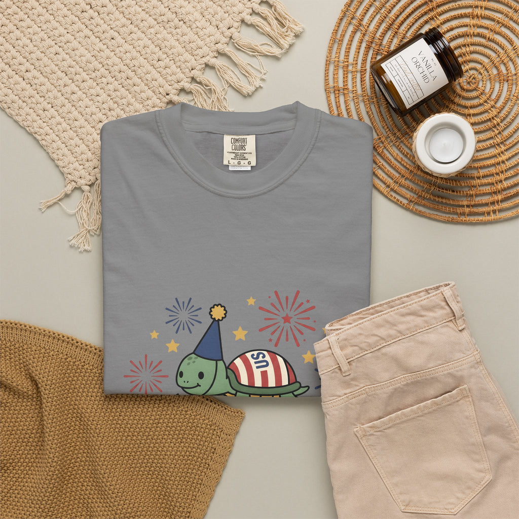 Turtle Celebration Hat T-Shirt 4th Of July Usa Gift Women Sweet T-Shirt Turtle Hat T-Shirt Independence Day Fan Patriotic T-Shirt American Graphic