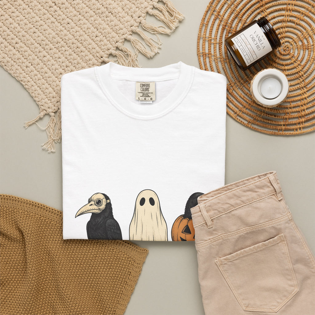 Raven Outfit T-Shirt Halloween Horror Gift Women Retro T-Shirt Crow Outfit T-Shirt Horror Fan Creepy Graphic T-Shirt Sketch Jack-O-Lantern T-Shirt