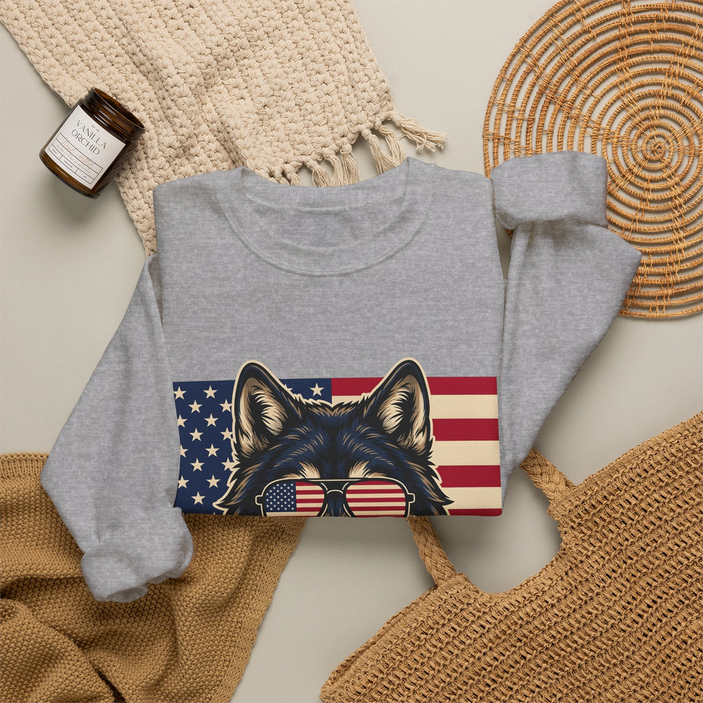 Wolf Shades Sweatshirt America Patriotism Gift Women Classic Sweatshirt Sunglasses Sweatshirt American Enthusiast Retro Sweatshirt Nationalistic Graphic