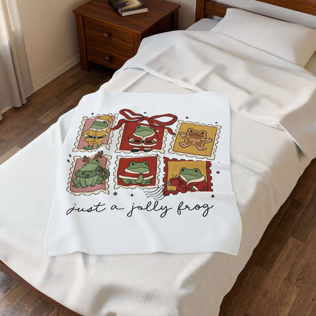 Frog Holiday Stamps Blanket Christmas Pets Gift Women Cute Blanket Toad Blanket Christmas Fan Kawaii Blanket Animal Graphic Vintage Festive Wreath