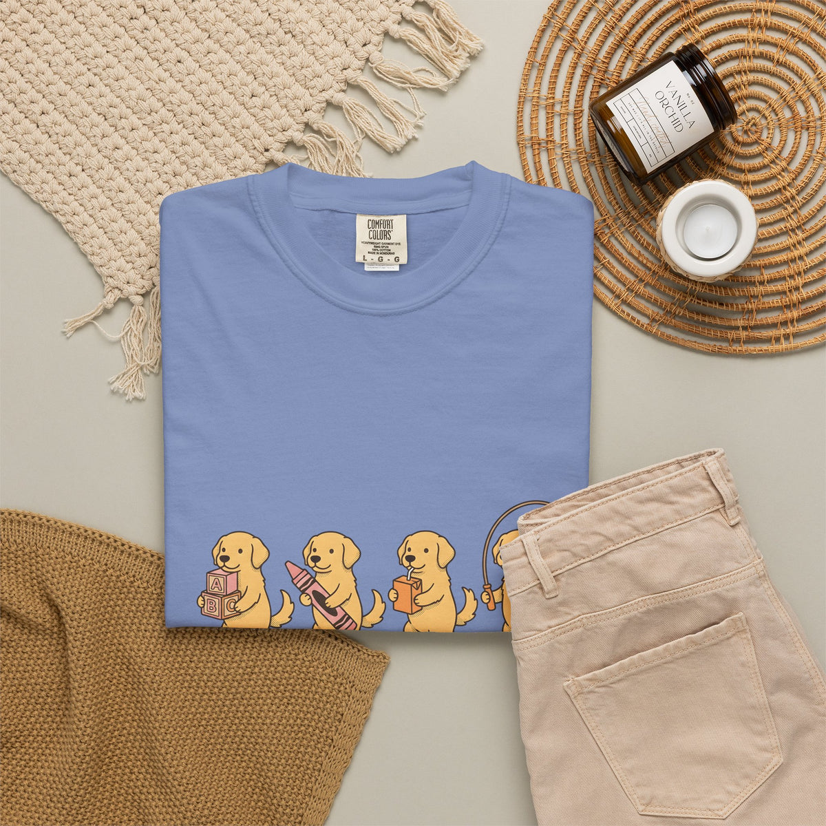 Golden Retriever Pups T-Shirt Teachers Companion Gift Women Caricature T-Shirt Puppy T-Shirt Educator Enthusiast Cartoon T-Shirt Buddy Graphic