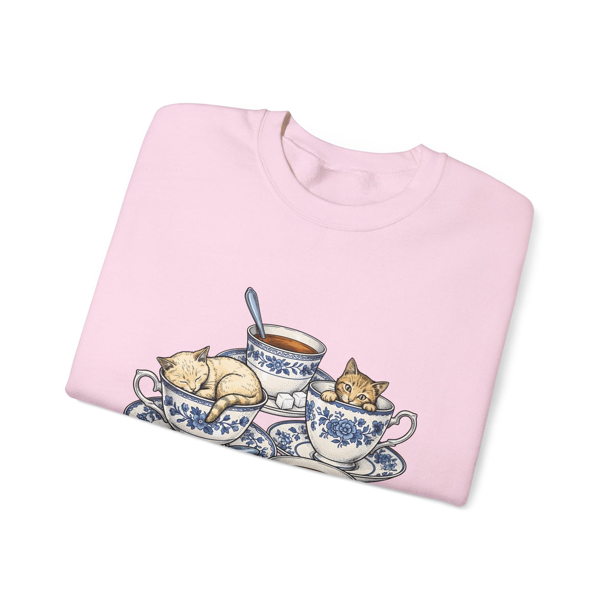 Cat Teacup Sweatshirt Cat Beverage Gift Women Retro Sweatshirt Kitty Sweatshirt Cat Fan Vintage Sweatshirt Coffee Graphic Sketch Flower Design Sweatshirt