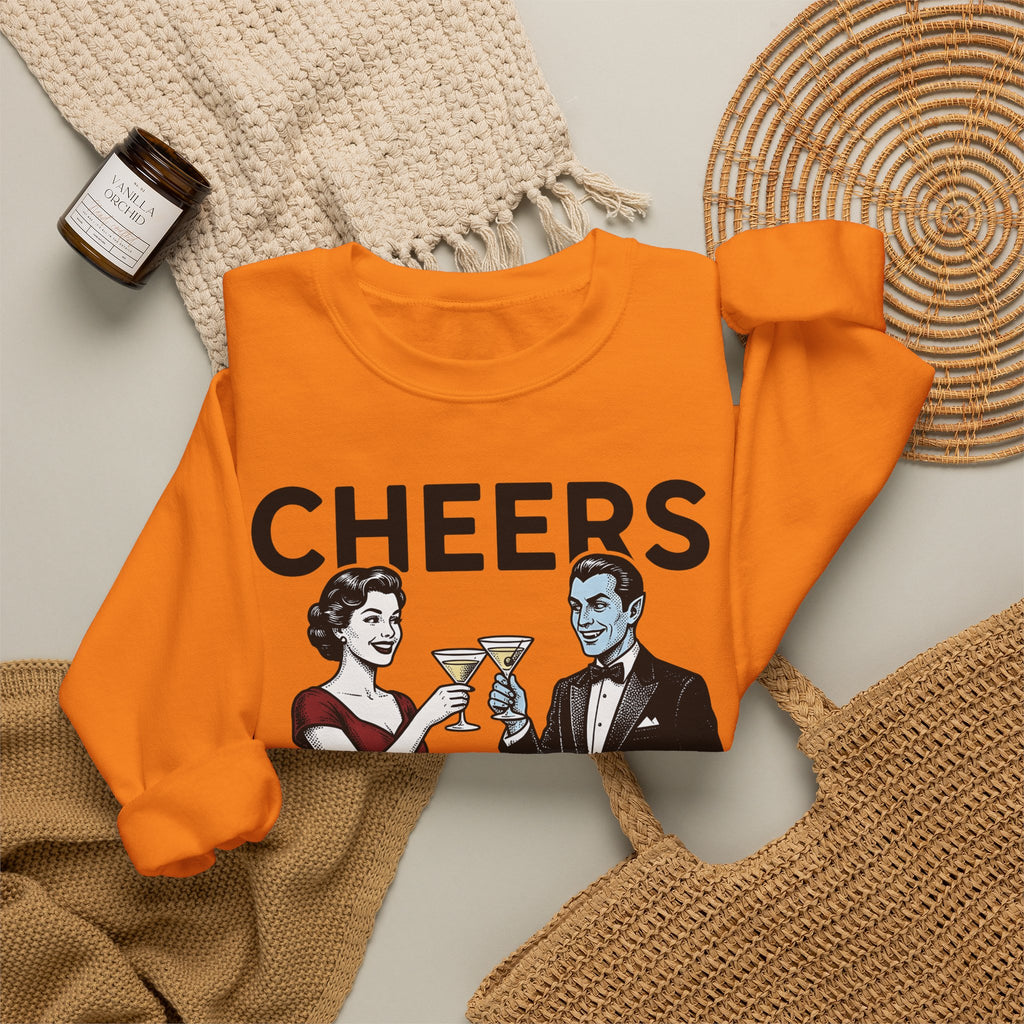 Vampire Duo Sweatshirt Halloween Event Gift Women Antique Sweatshirt Vampire Couple Sweatshirt Horror Fan Spooky Sweatshirt Party Graphic Old School Wine Glass