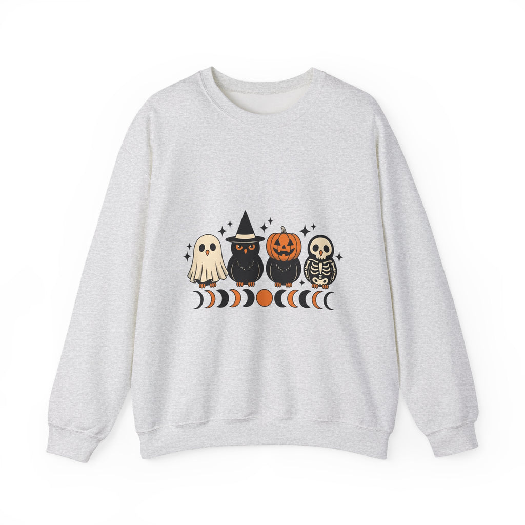 Owl Disguise Halloween Haunted Gift Animated Hoot Owl Horror Fan Cartoony Spooky Classic Moon Sweatshirt