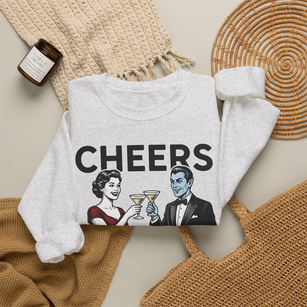 Vampire Duo Sweatshirt Halloween Event Gift Women Antique Sweatshirt Vampire Couple Sweatshirt Horror Fan Spooky Sweatshirt Party Graphic Old School Wine Glass
