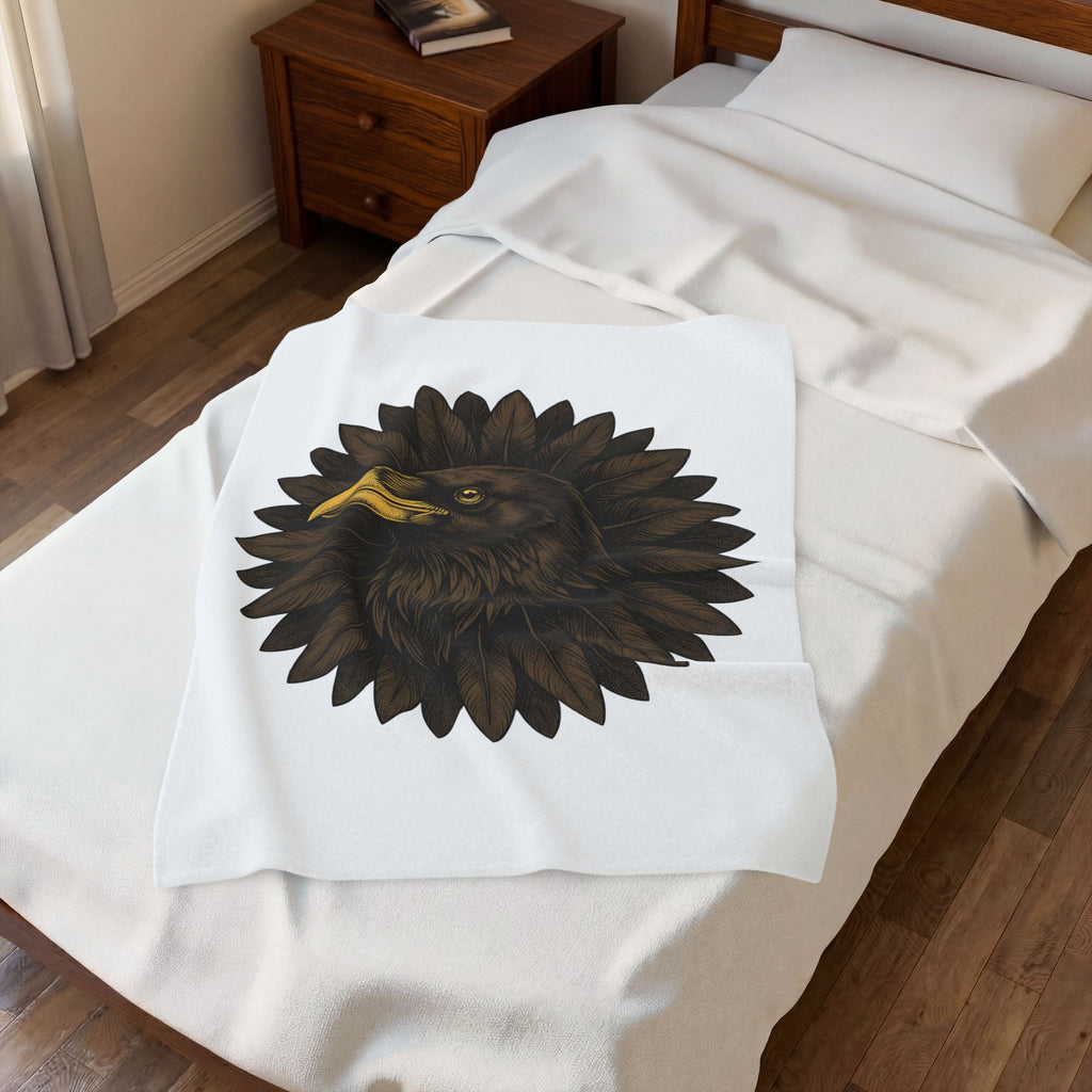 Corvid Flower Blanket Boho Chic Paranormal Gift Women Tribal Blanket Crow Blanket Bohemian Fan Ethnic Blanket Occult Graphic Antique Wing Blanket