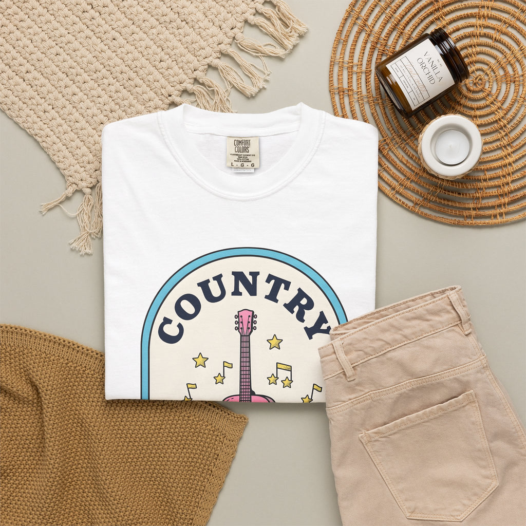 Pastel Guitar T-Shirt Cowgirl Sound Gift Women Antique T-Shirt Guitar T-Shirt Rodeo Fan Vintage T-Shirt Audio Graphic Nostalgic Twinkle T-Shirt