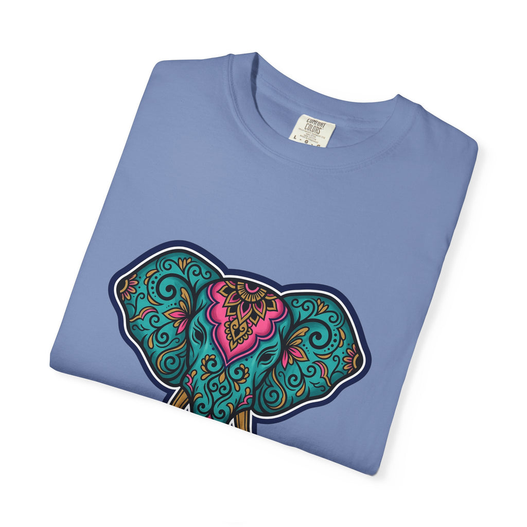 Elephant Head T-Shirt Boho Animal Gift Women Boho T-Shirt Pachyderm T-Shirt Hippie Fan Boho Chic T-Shirt Wildlife Graphic Mandala Floral Pattern