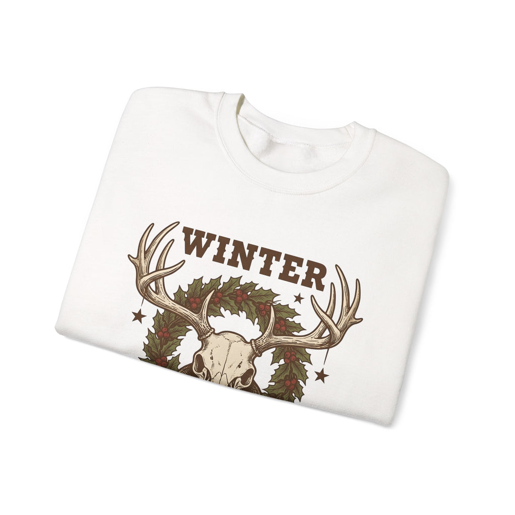 Antler Skull Sweatshirt Christmas Frost Gift Women Throwback Sweatshirt Deer Skull Sweatshirt Xmas Fan Holiday Sweatshirt Frosty Graphic Cartoon Pine Wreath