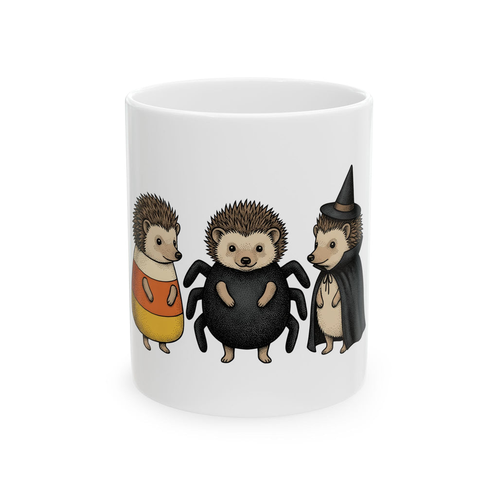 Porcupine Costumes Mug Halloween Critter Gift Women Lovable Mug Quill Pig Mug Horror Fan Quilled Graphic Mug Ink Drawing Wizard Hat