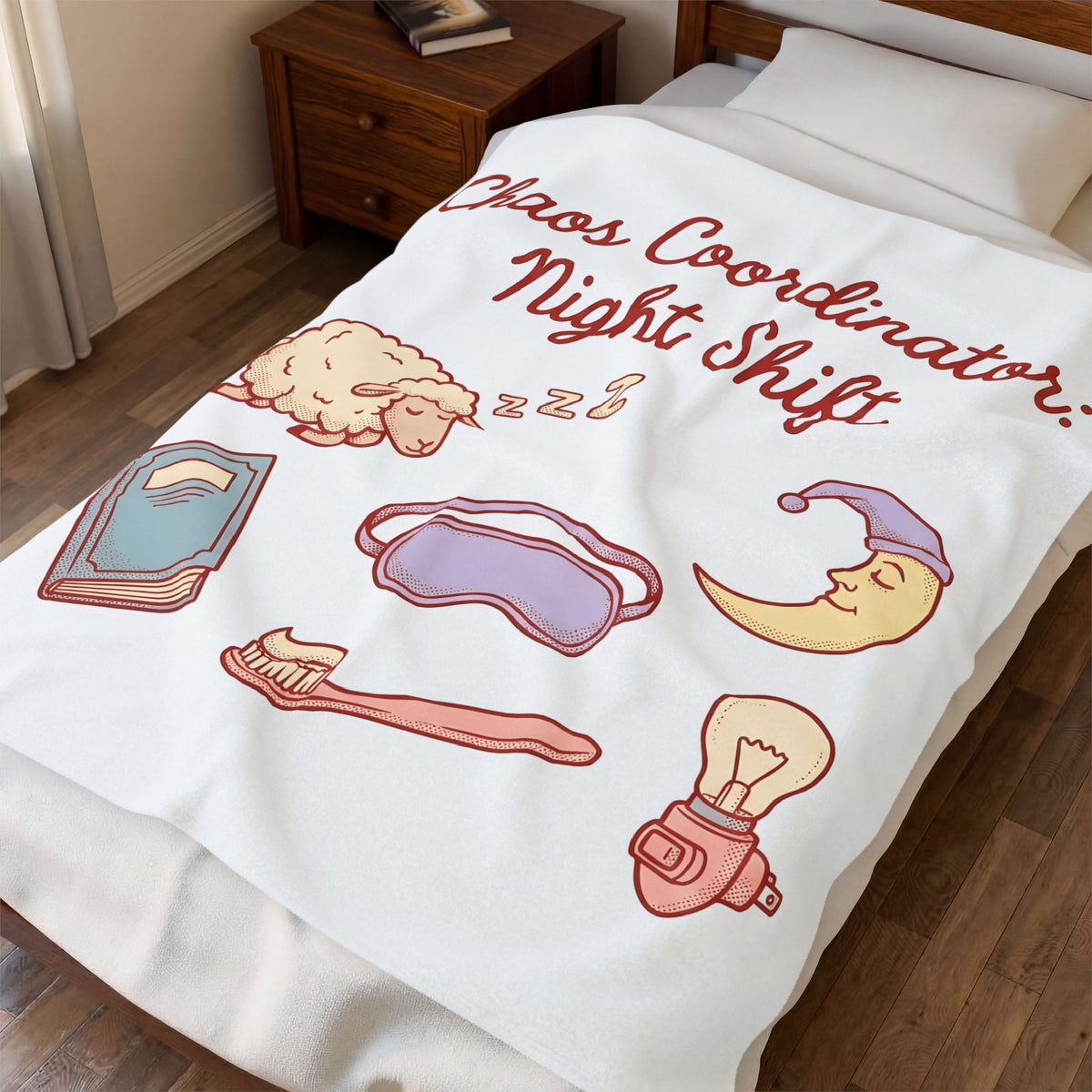 Sleep Items Print Blanket Moms Sleepytime Gift Women Line Art Blanket Bedtime Blanket Motherhood Enthusiast Illustration Design Slumber Graphic