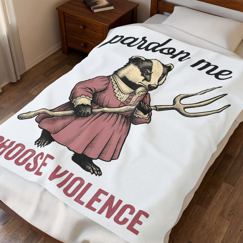 Badger Attire Blanket Funny Critter Gift Women Rustic Blanket Badger Blanket Humor Fan Folk Blanket Animal Graphic Doodle Fork Tool Blanket