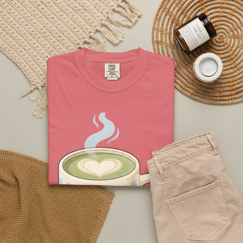 Matcha Latte T-Shirt Coffee Foodie Gift Women Kawaii T-Shirt Green Tea T-Shirt Coffee Fan Cute T-Shirt Food Graphic Minimalist Heart Steam T-Shirt