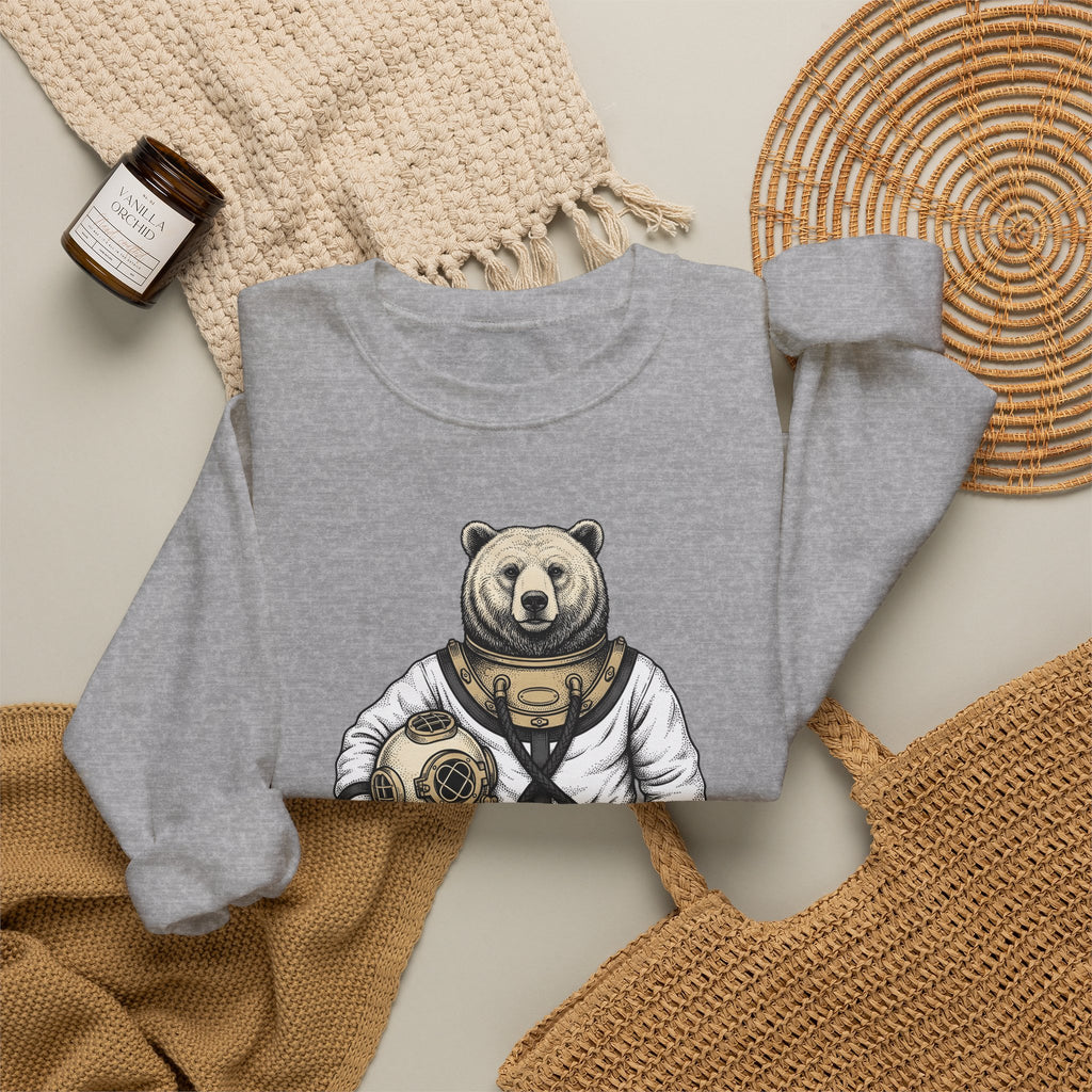 Bear Snorkeling Sweatshirt Funny Nature Gift Women Classic Sweatshirt Grizzly Sweatshirt Humor Fan Vintage Sweatshirt Wildlife Graphic Ink Diving Helmet Sweatshirt