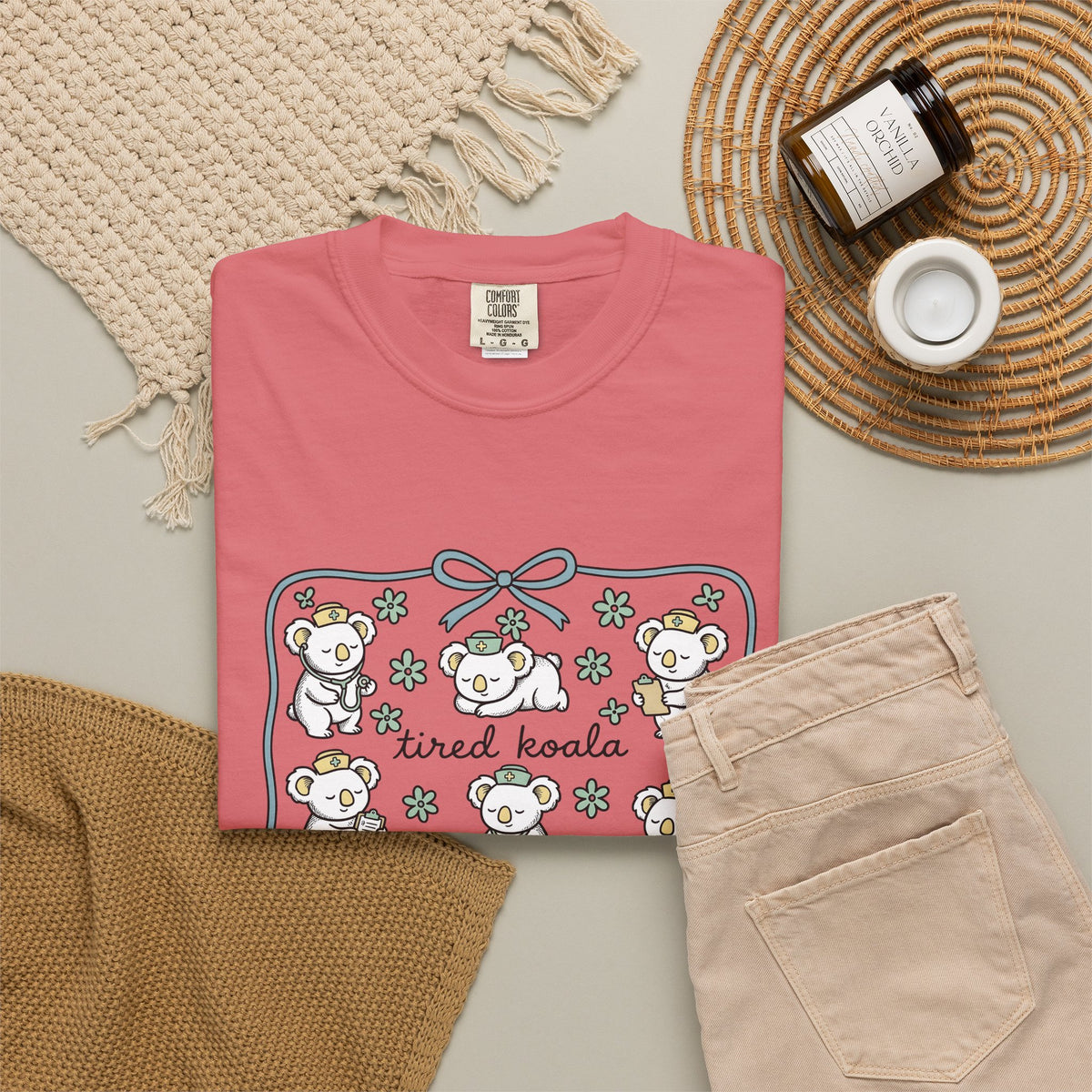 Medical Koala T-Shirt Nurses Fauna Gift Women Sweet T-Shirt Koala T-Shirt Nurse Enthusiast Cute T-Shirt Wildlife Graphic Doodle Florals T-Shirt