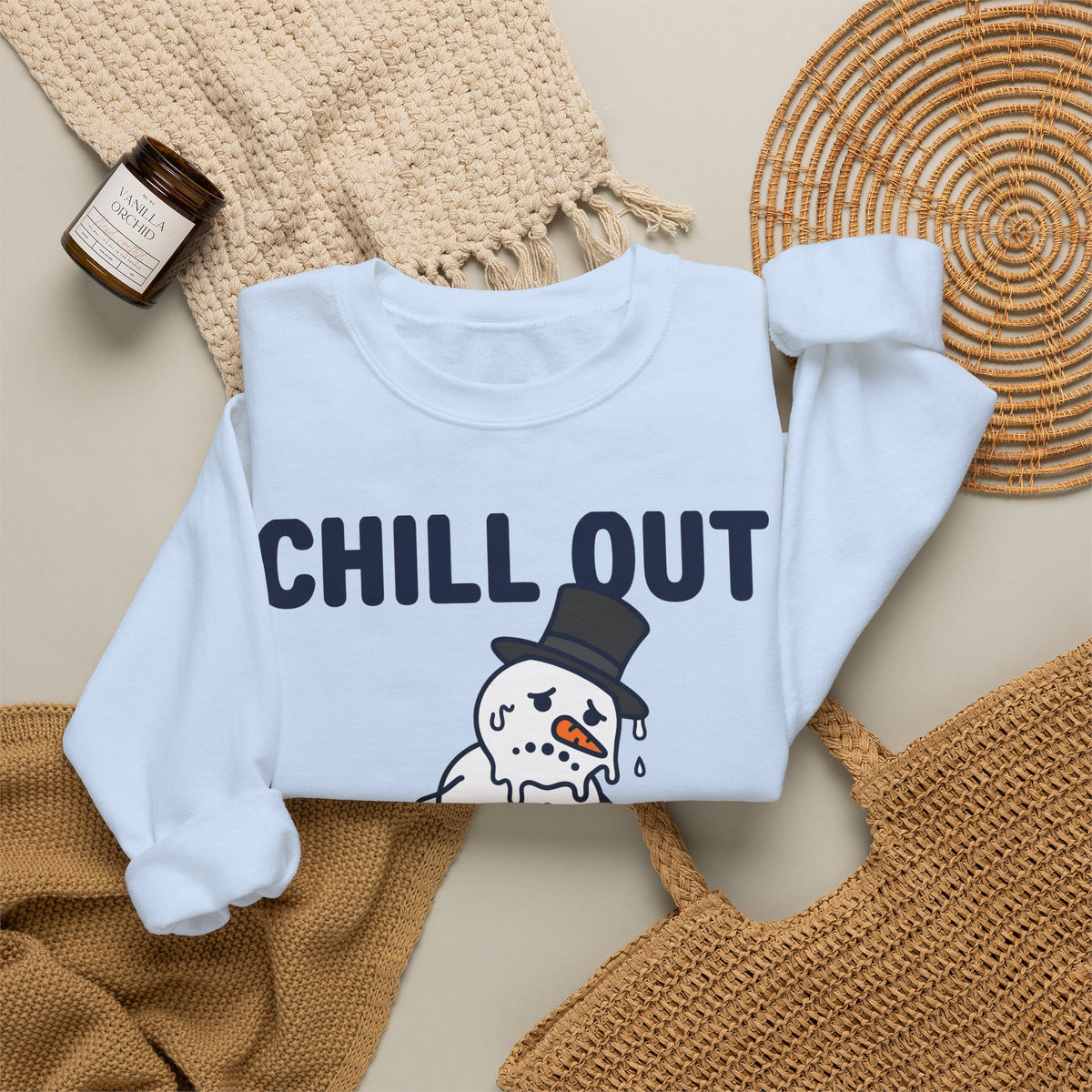 Melting Snowman Sweatshirt Christmas Comedy Gift Women Illustration Sweatshirt Frosty Sweatshirt Xmas Fan Drawing Graphic Sketch Top Hat Sweatshirt