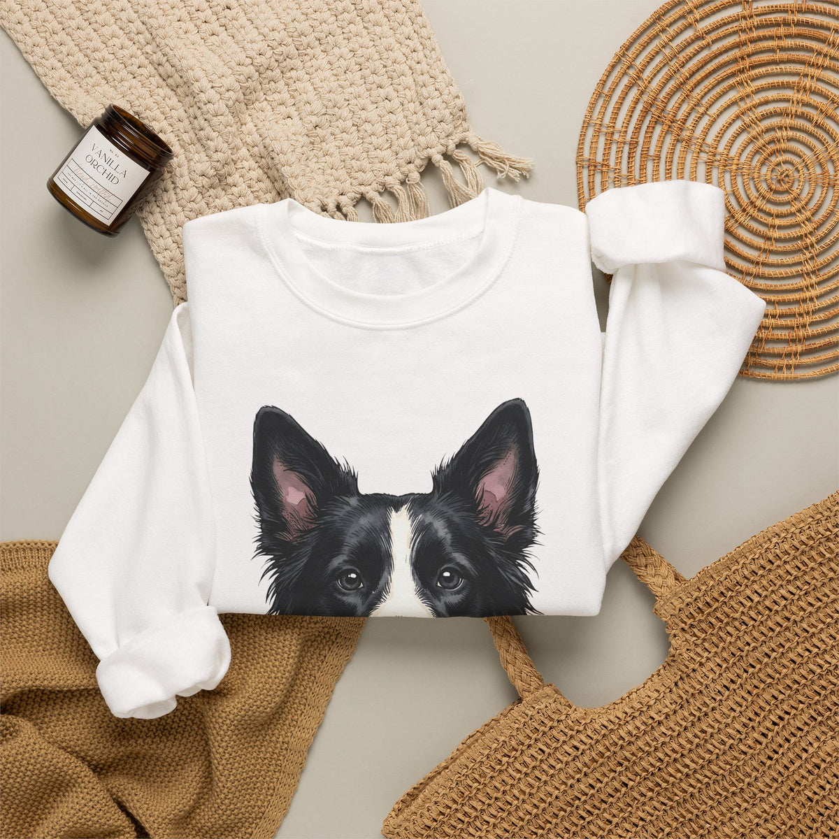 Border Collie Puppy Sweatshirt Dog Pets Gift Women Line Art Sweatshirt Puppy Sweatshirt Dog Fan Collie Sweatshirt Animal Graphic Hand Drawn Woven Collar Sweatshirt
