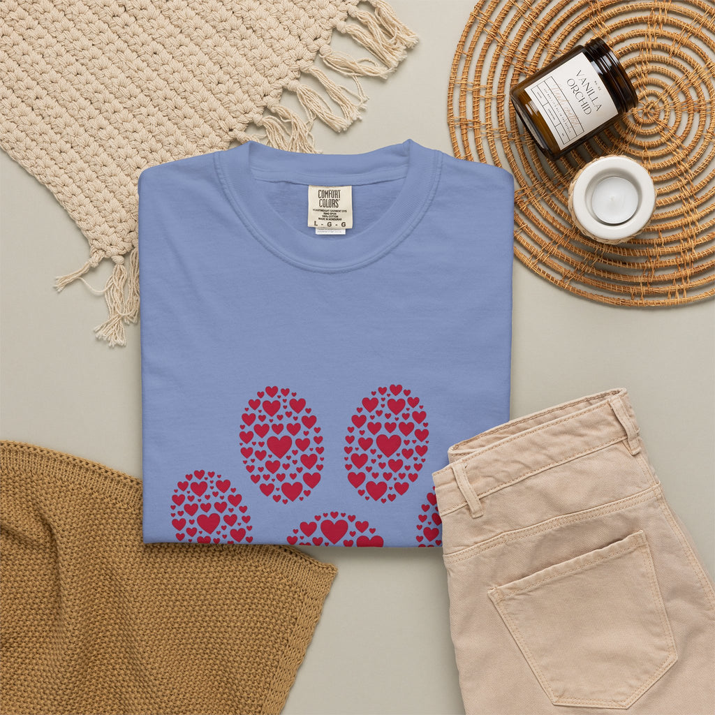 Paw Cat Fauna Gift Hand Drawn Footprint Cat Fan Claw Abstract Heart Shapes T-Shirt