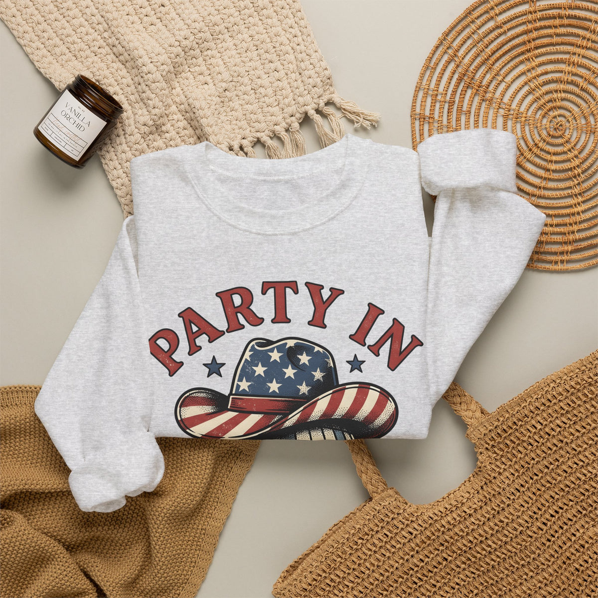 Disco Hat Cowboy Sweatshirt 4th Of July Flag Gift Women Distressed Sweatshirt Western Cowboy Sweatshirt Independence Day Fan Vintage Sweatshirt Patriotic