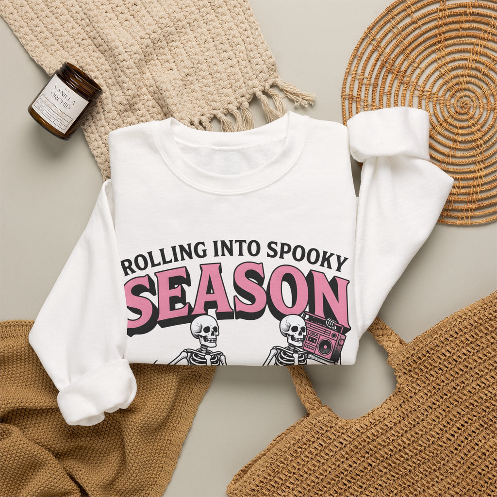 Skull Roller Skate Sweatshirt Halloween Celebration Gift Women Vintage Sweatshirt Roller Skating Sweatshirt Spooky Fan Retro Sweatshirt