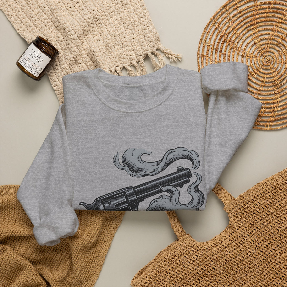 Revolver Gun Sweatshirt Cowgirl Western Gift Women Vintage Sweatshirt Handgun Sweatshirt Rodeo Fan Retro Sweatshirt Cowboy Graphic Hand Drawn Smoke Sweatshirt