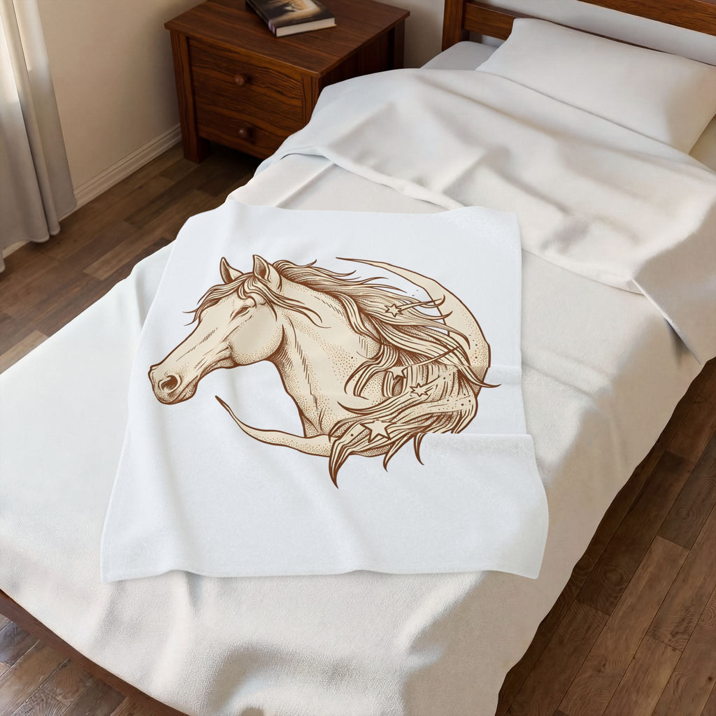 Horse Headshot Blanket Cowgirl Cowboy Gift Women Tribal Blanket Stallion Blanket Rodeo Fan Mustang Graphic Blanket Old School Lunar Shape Blanket