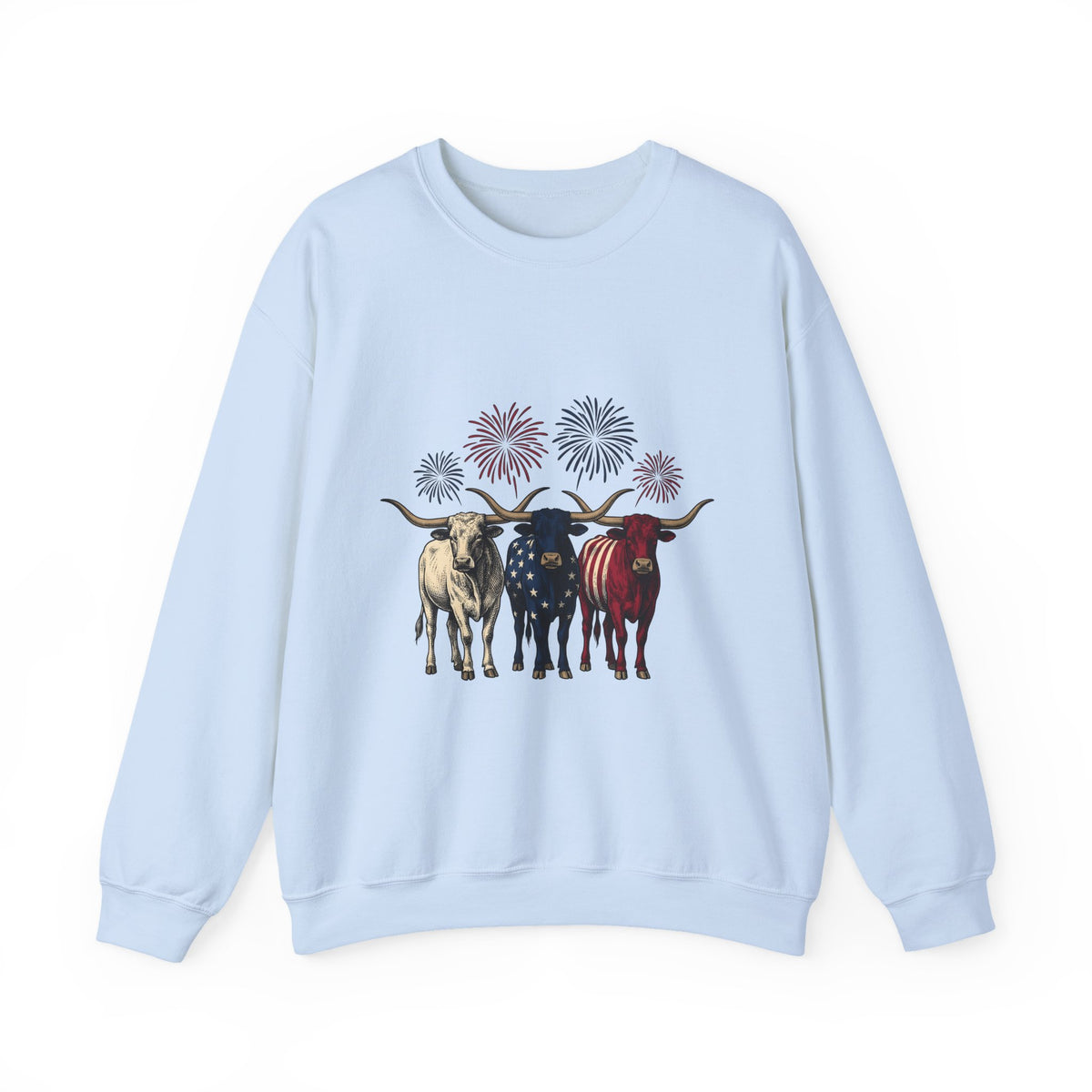American Longhorn Cattle Sweatshirt 4th Of July Country Gift Women Retro Sweatshirt Longhorns Sweatshirt Independence Day Fan Vintage Sweatshirt Rural Graphic