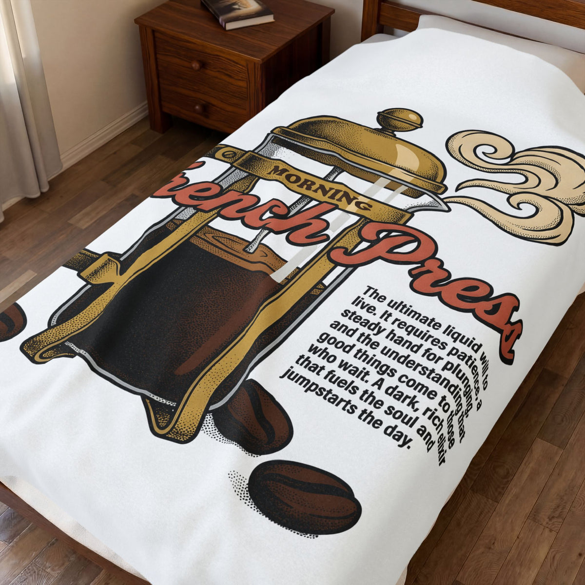 French Press Coffee Blanket Coffee Cuisine Gift Women Hand Drawn Blanket Cafetiere Blanket Coffee Fan Coffee Bean Illustration Graphic Line Art
